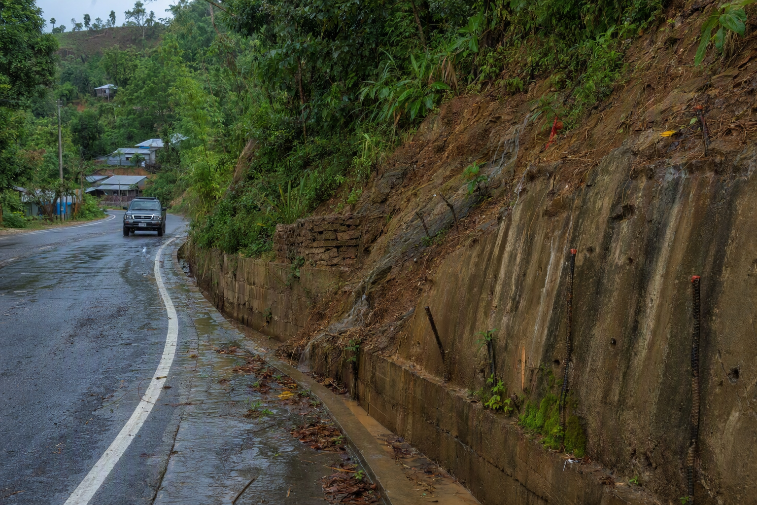 A road is an access route and a slope intervention: a generalized, non-identifying CHT landscape illustration